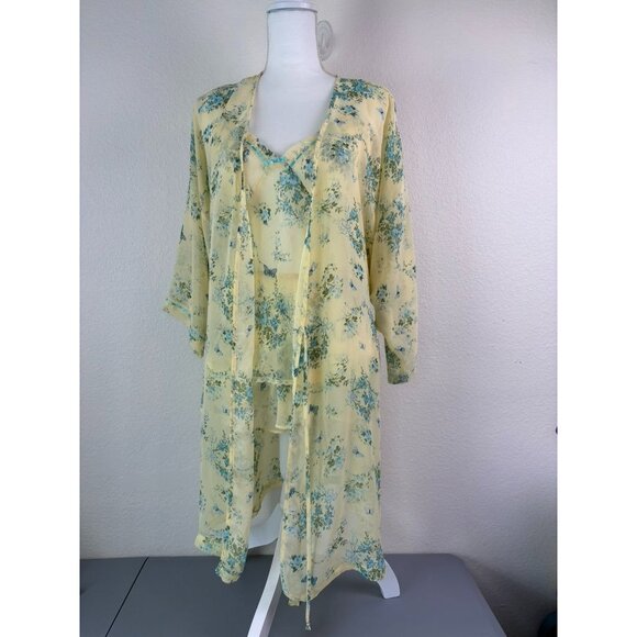 Secret Treasures women's medium large yellow floral sheer 3pc pajama‎ robe set - Picture 1 of 8
